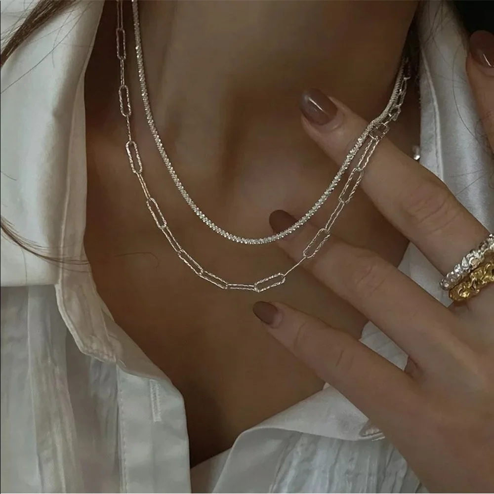 New Silver Gypsophila Flash Chain Necklace Clavicle - Picture 2 of 5